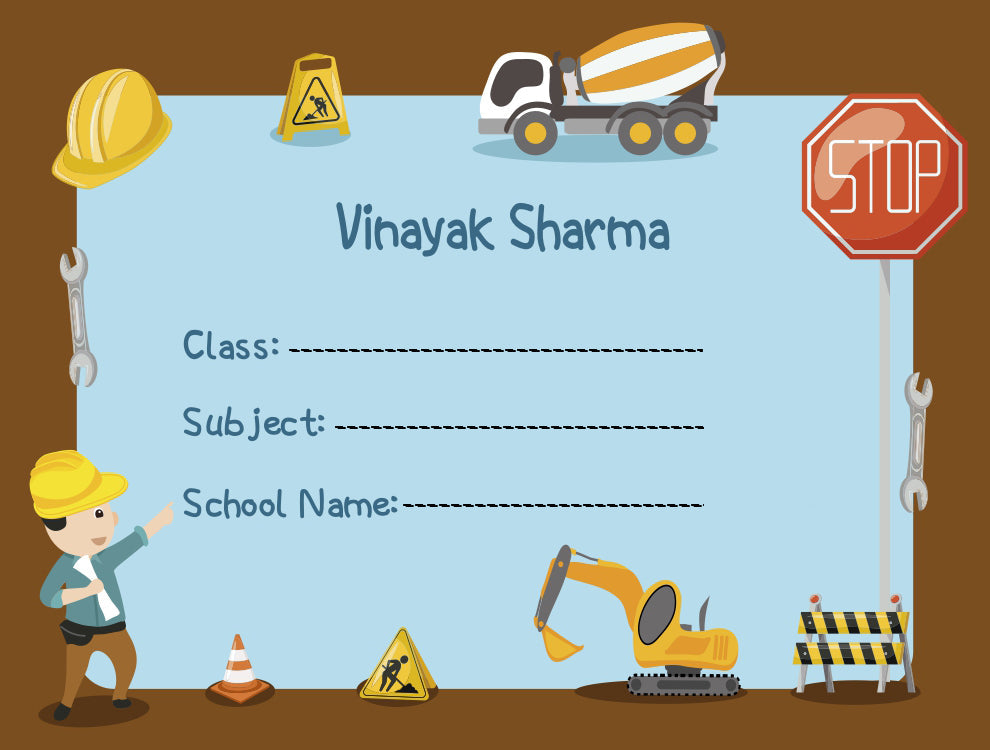 School Notebook Labels - Construction Site