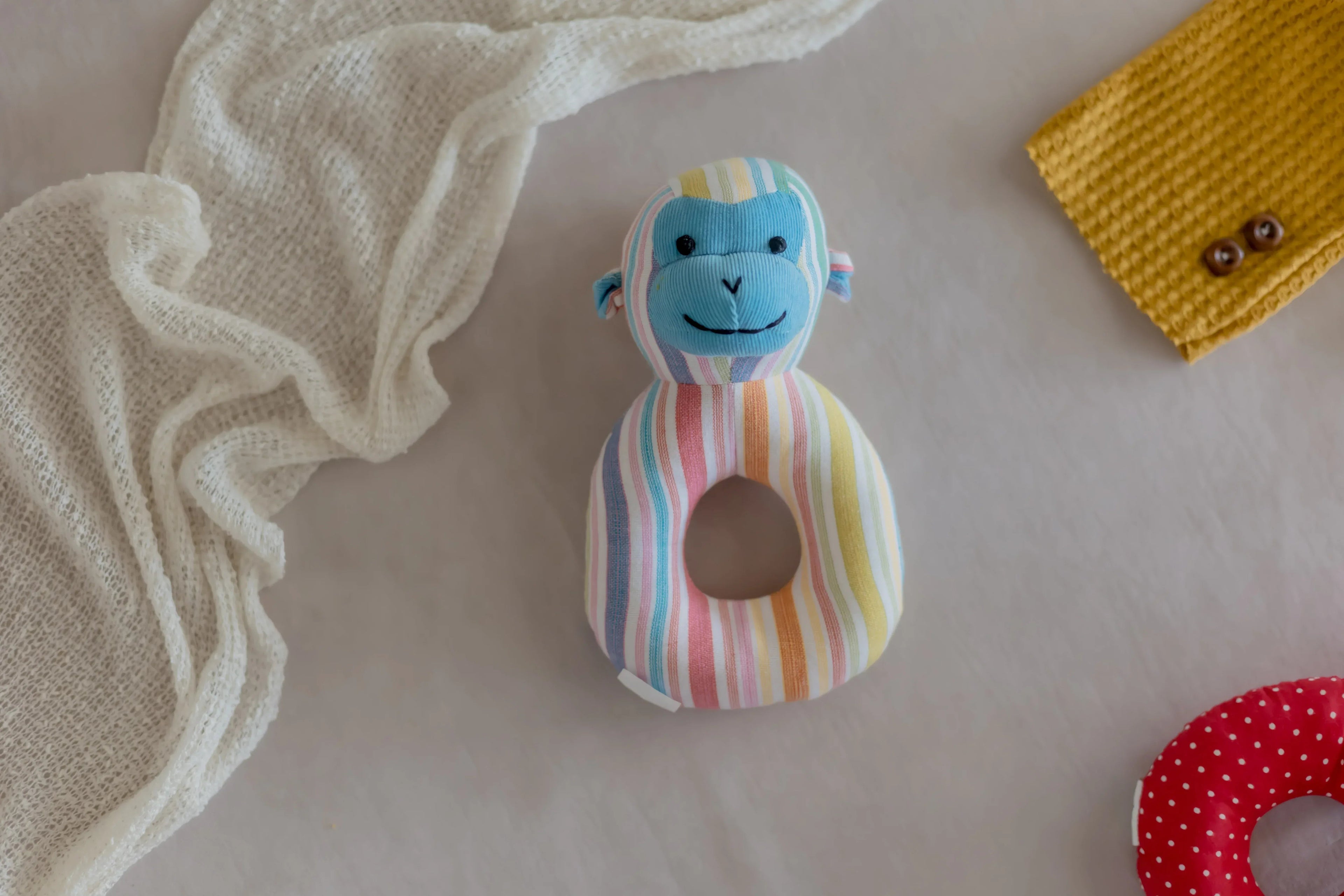 iLearnNGrow Monkey Face Shaped Rattle – Soft Sensory Rattle Toy for Babies