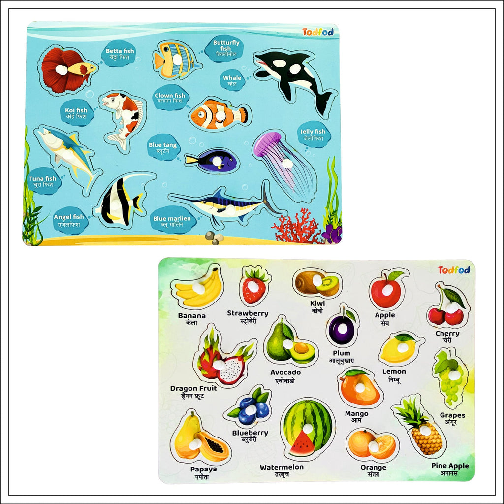 Fish & Fruit Knob & Pegged Puzzle