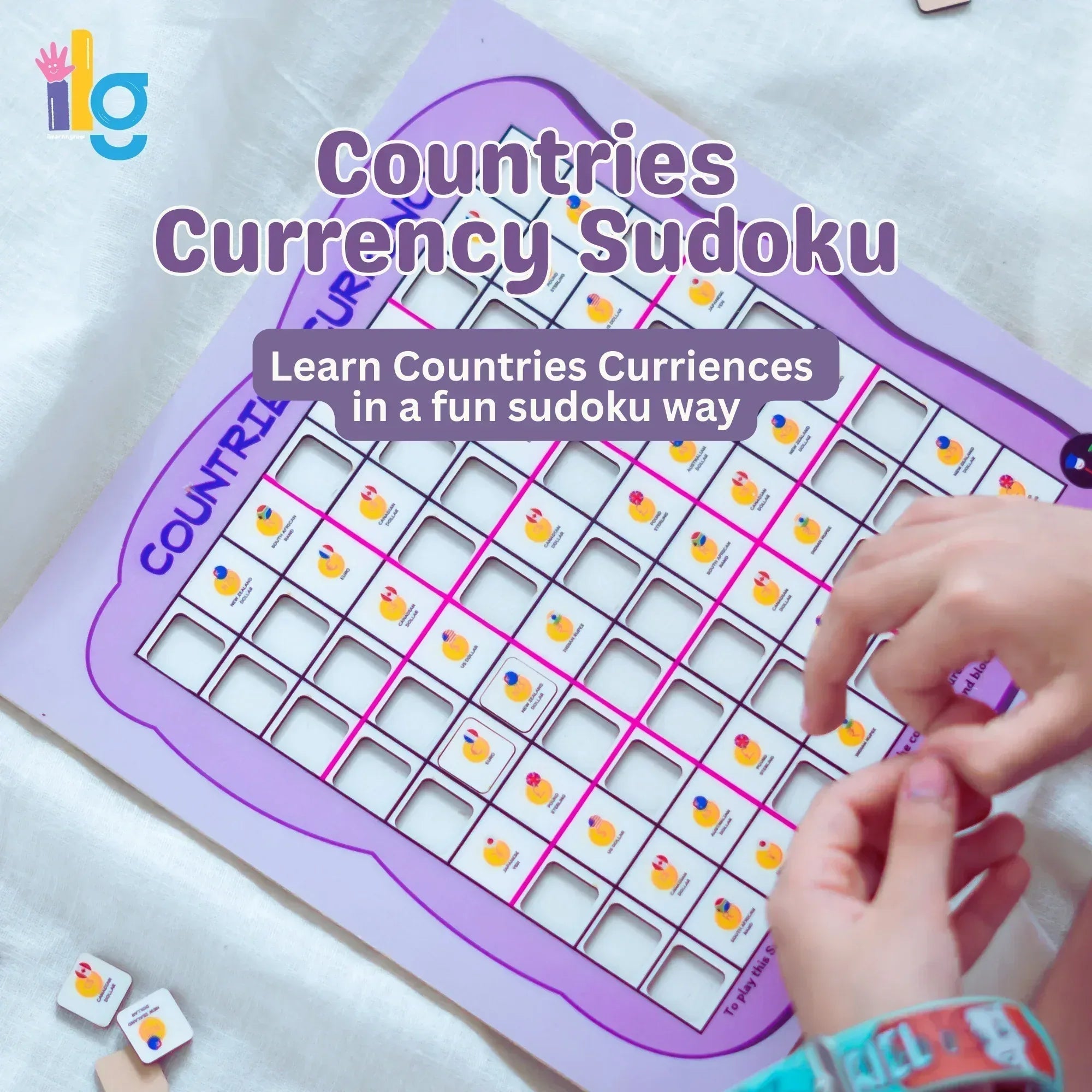 iLearnNGrow Countries Currency Sudoku Board Game – Educational Puzzle for Kids