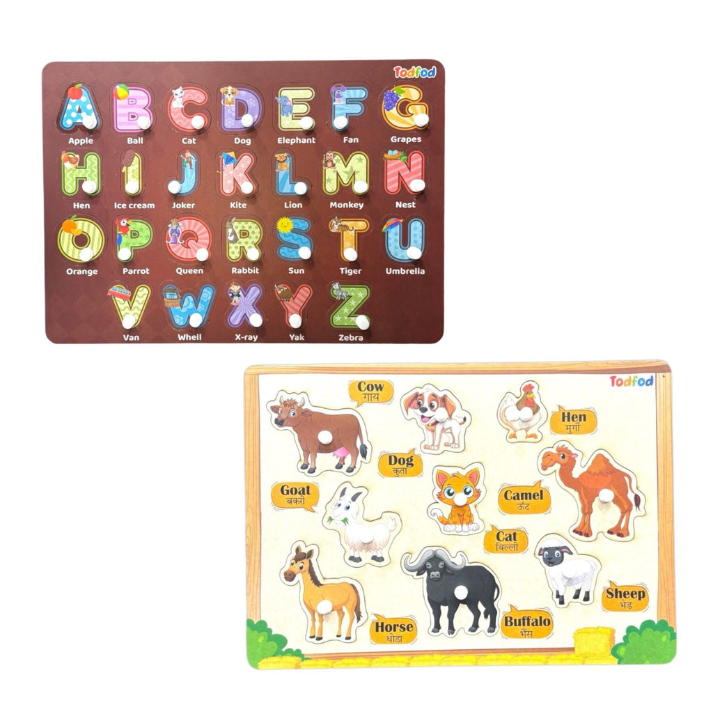 ABCD & Pet Animal Characters Knob & Pegged Puzzle for Kids