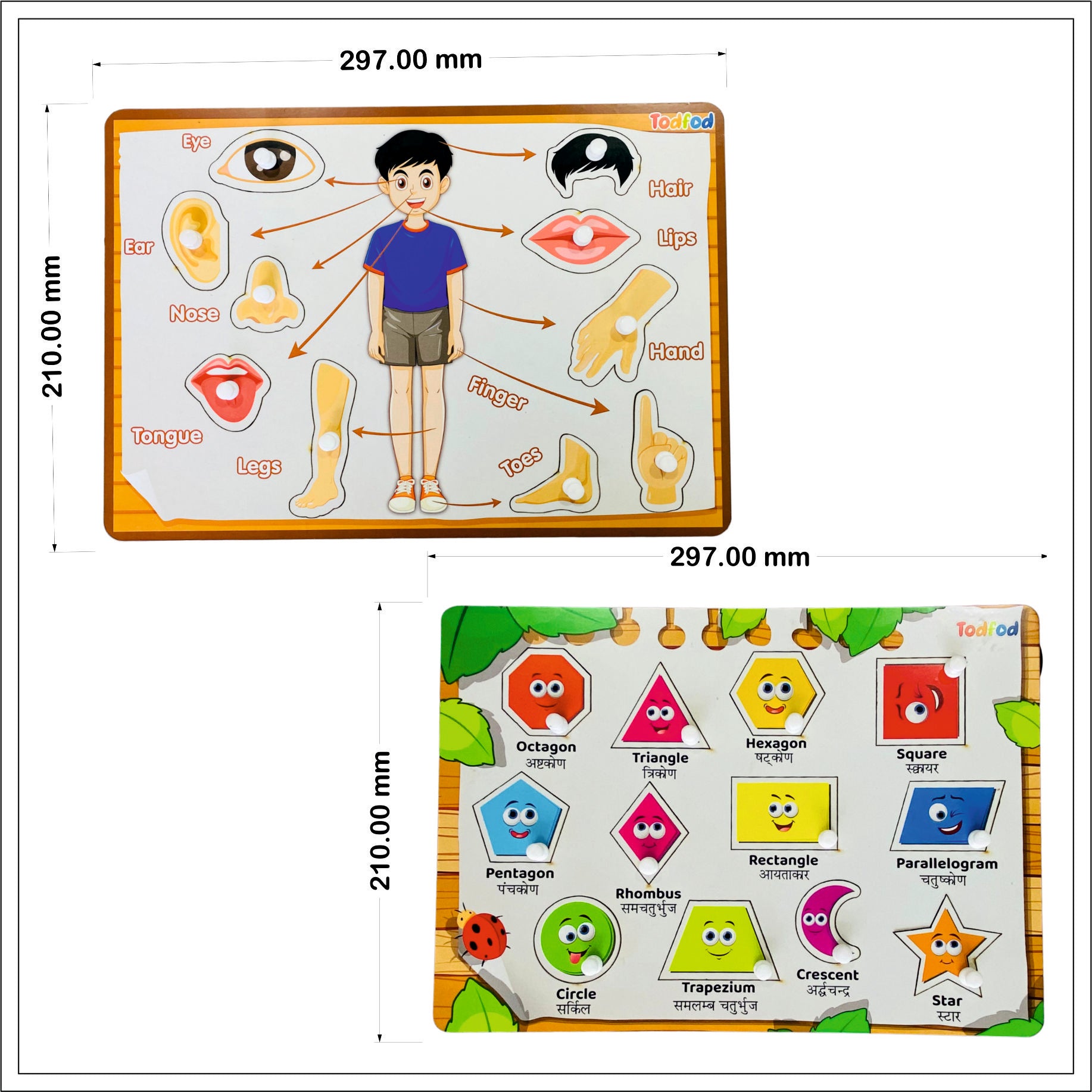 Body Parts & Shapes Characters Wooden Knob & Pegged Puzzle for Kids