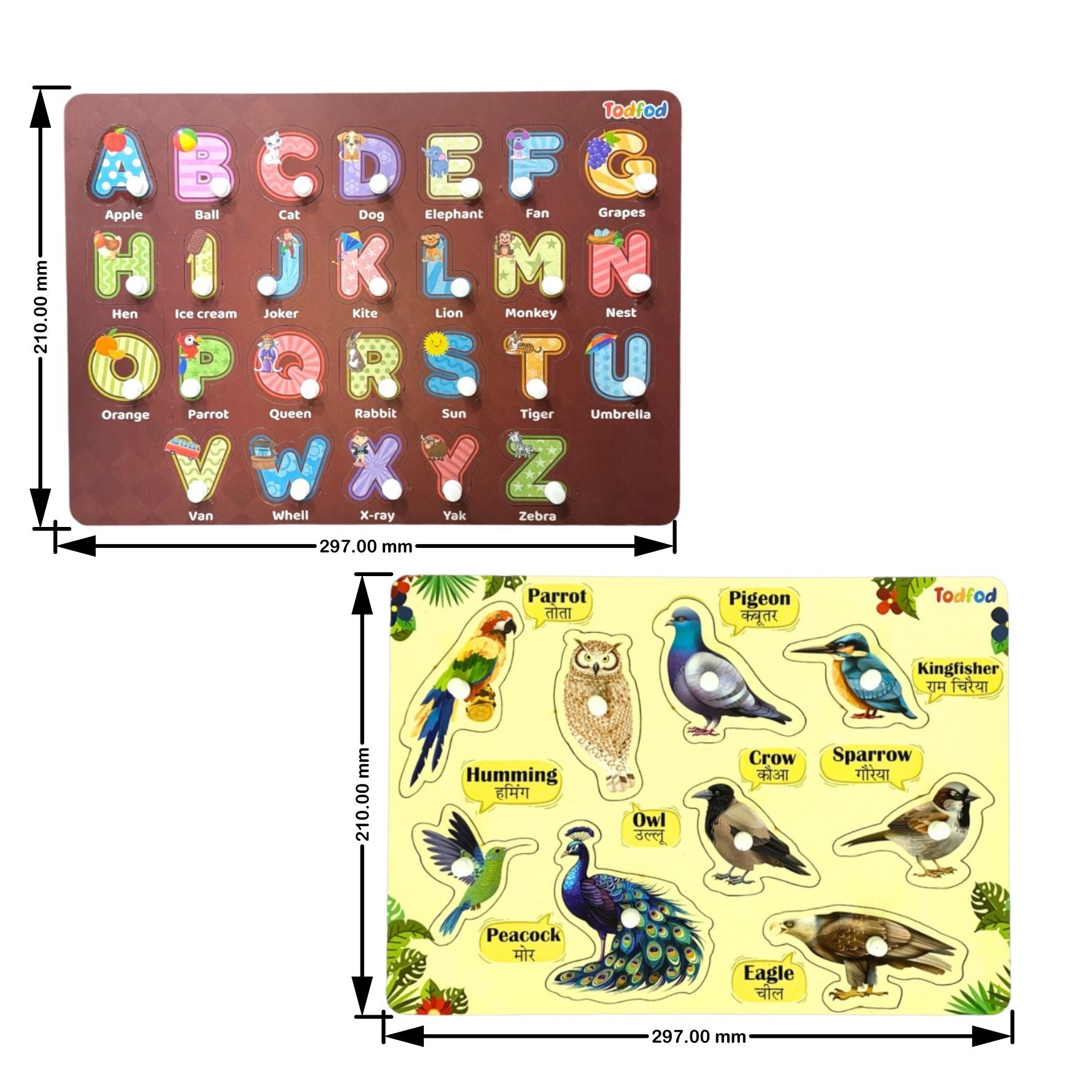 ABCD & Bird Characters Knob & Pegged Puzzle for Kids