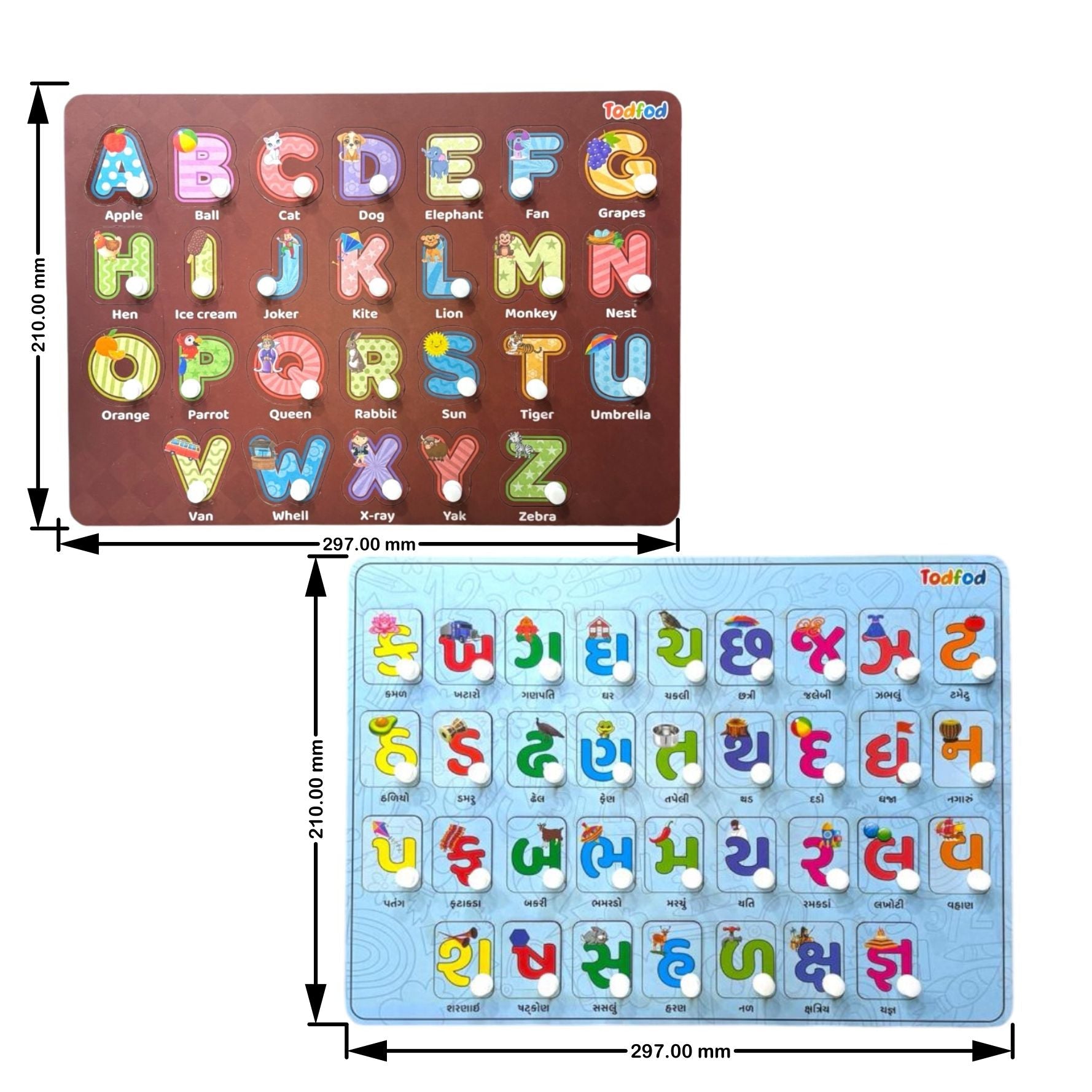 ABCD 4-in-1 Gujarati Kakko Wooden Knob & Pegged Puzzle for Kids