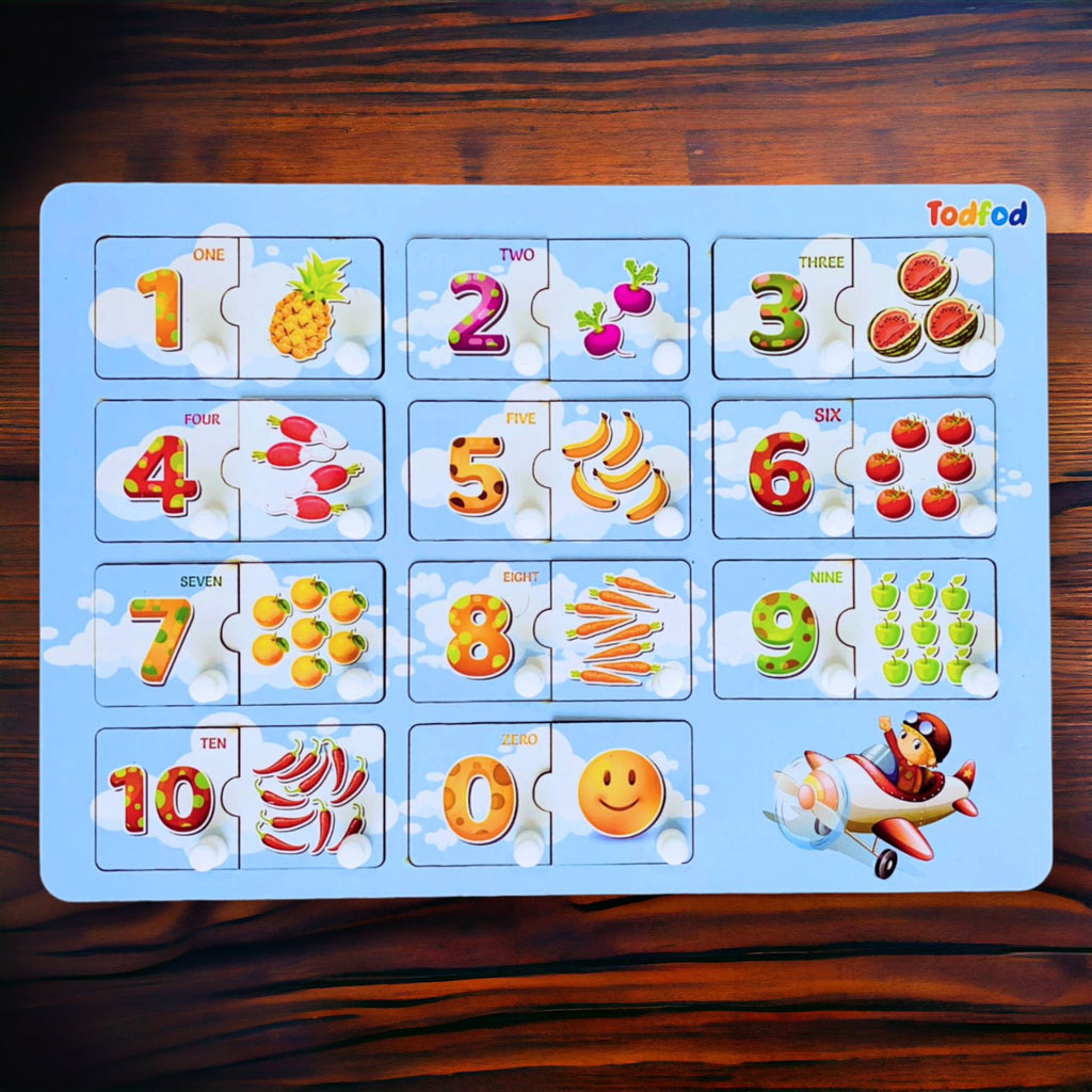 English Numbers & Vegetables Wooden Knob & Pegged Puzzle