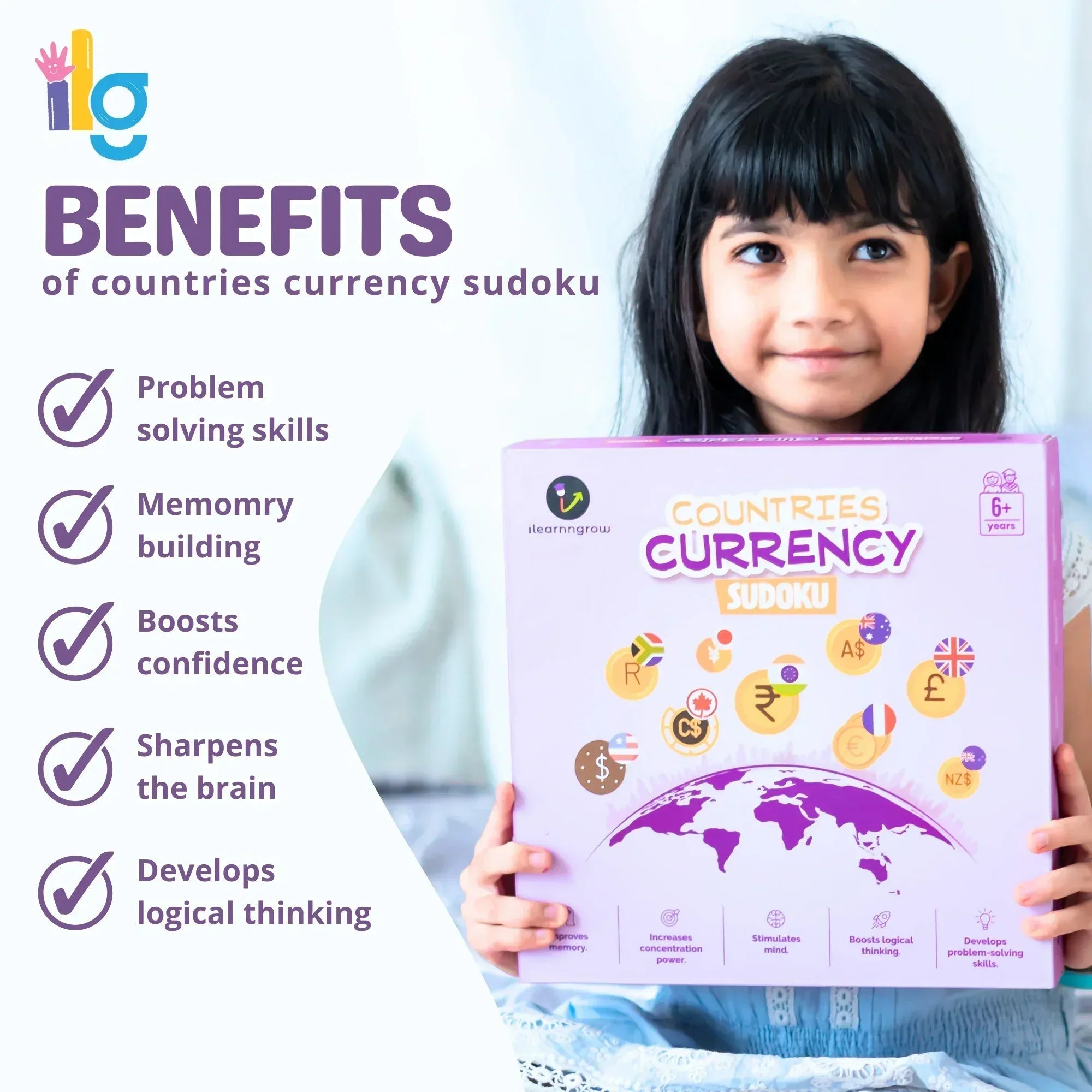 iLearnNGrow Countries Currency Sudoku Board Game – Educational Puzzle for Kids