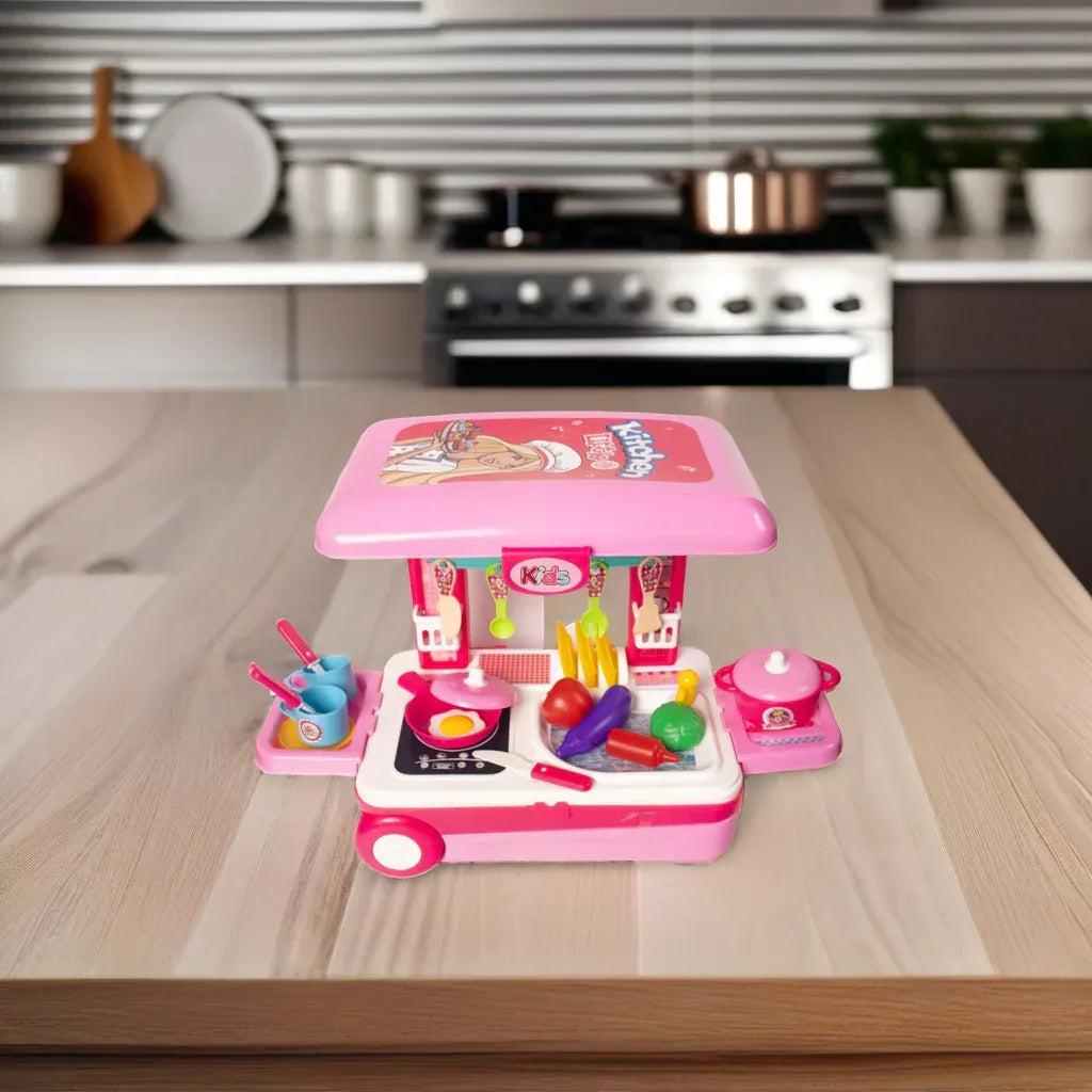Luxury kids kitchen set – Portable Cooking Suitcase Playset with Lights & Sounds