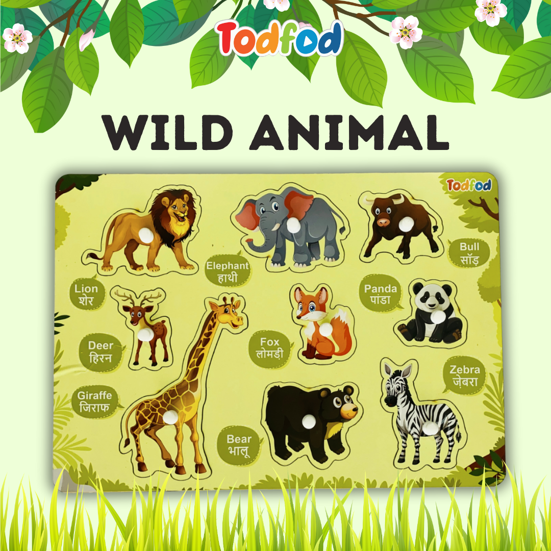 Wild Animal Shapes Knob & Pegged Puzzle for Kids