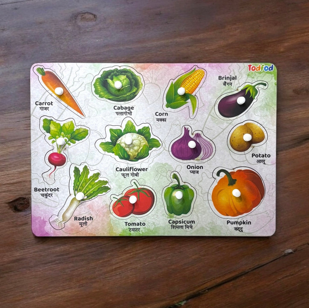 Gujarati Kakko and Vegetable Wooden Knob & Pegged Puzzle for Kids