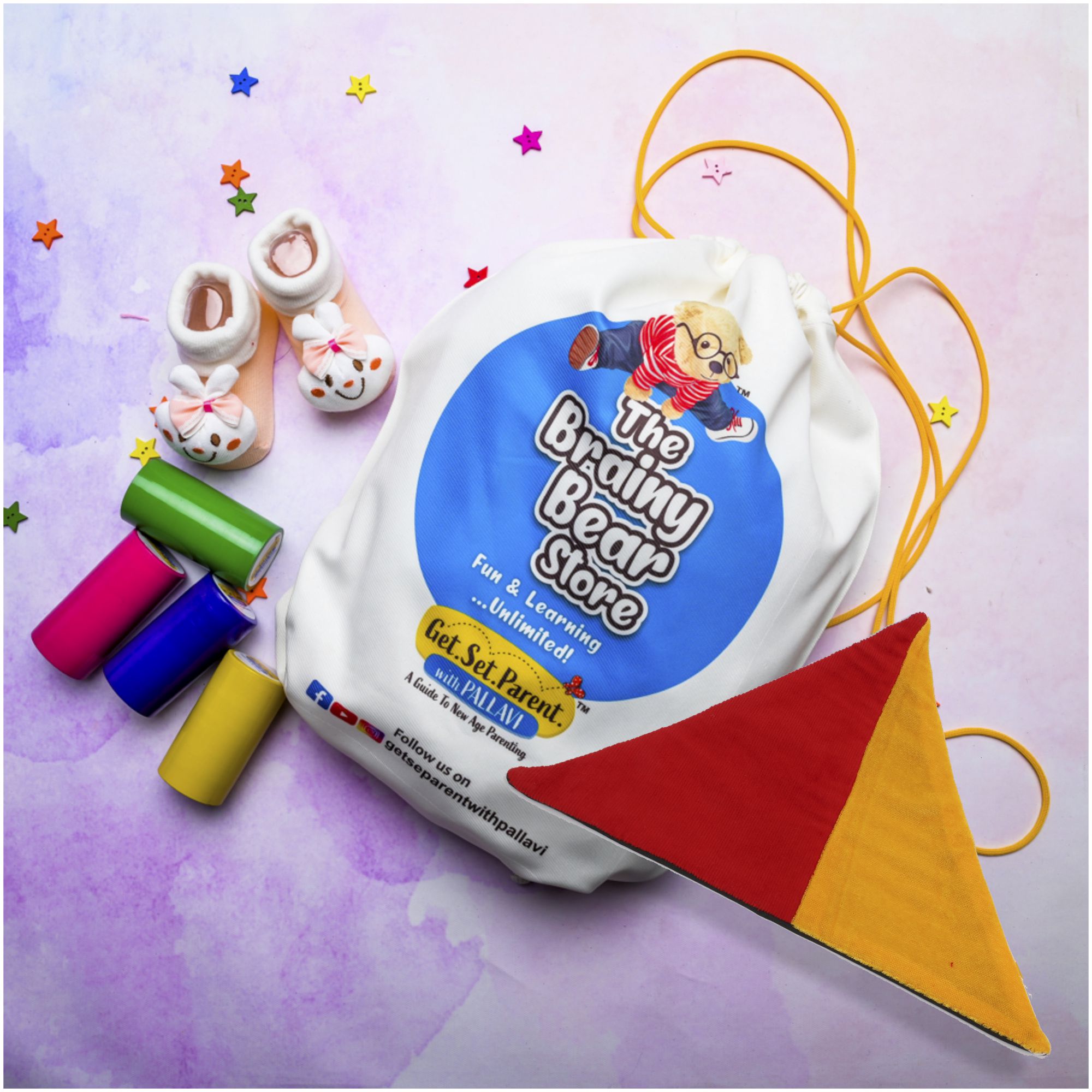 Baby Auditory Stimulation Pack: Baby Auditory Cylinders + Baby Bell Socks + Crinkly Triangle