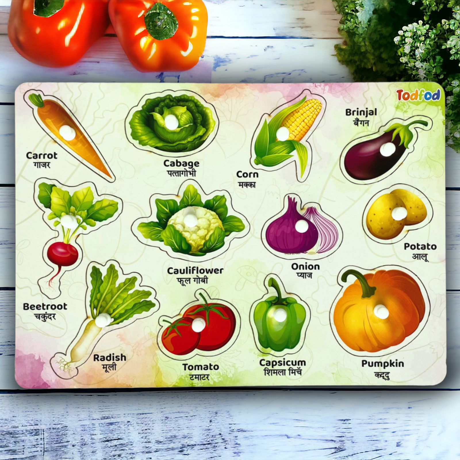 Vegetable & Body Parts Characters Knob & Pegged Puzzle for Kids