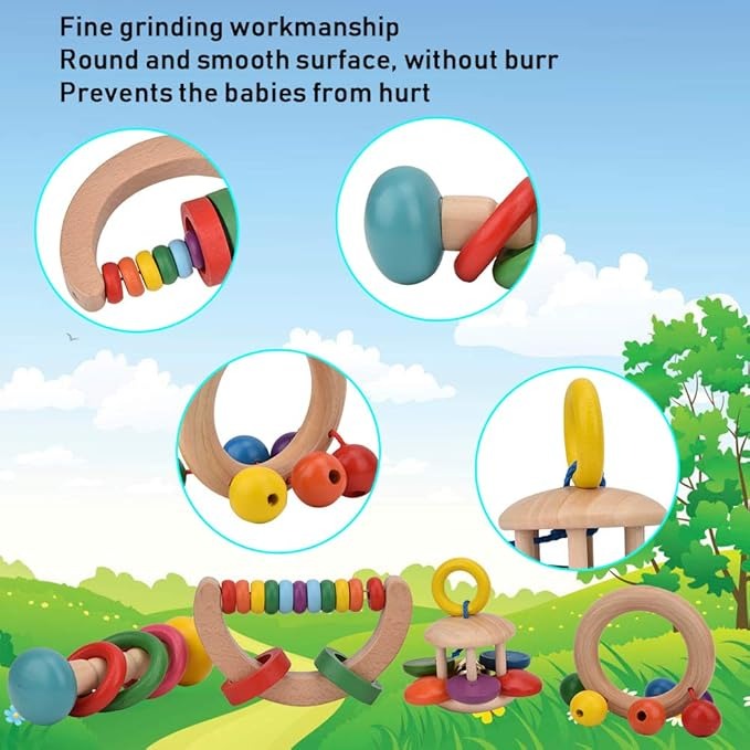 Rattle Gift Set - Colorful Wooden Toy Set of 4