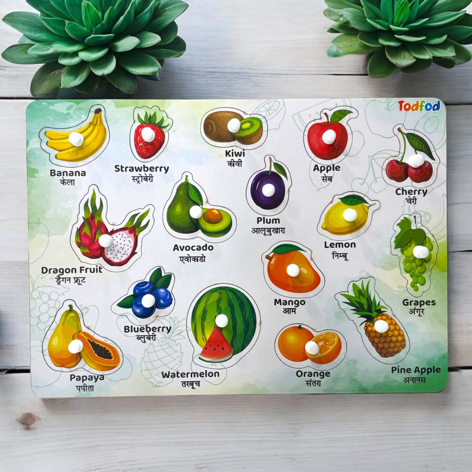 Birds & Fruit Characters Knob & Pegged Puzzle for Kids