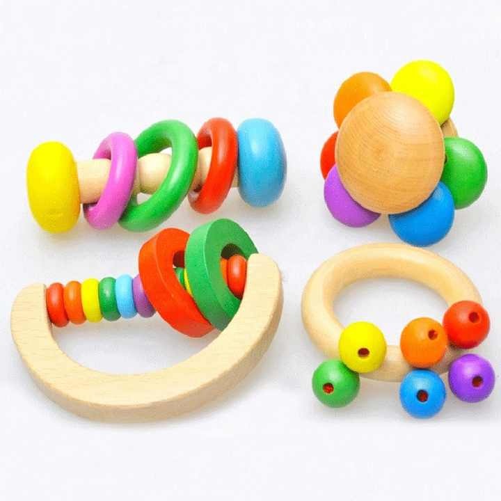 Rattle Gift Set - Colorful Wooden Toy Set of 4