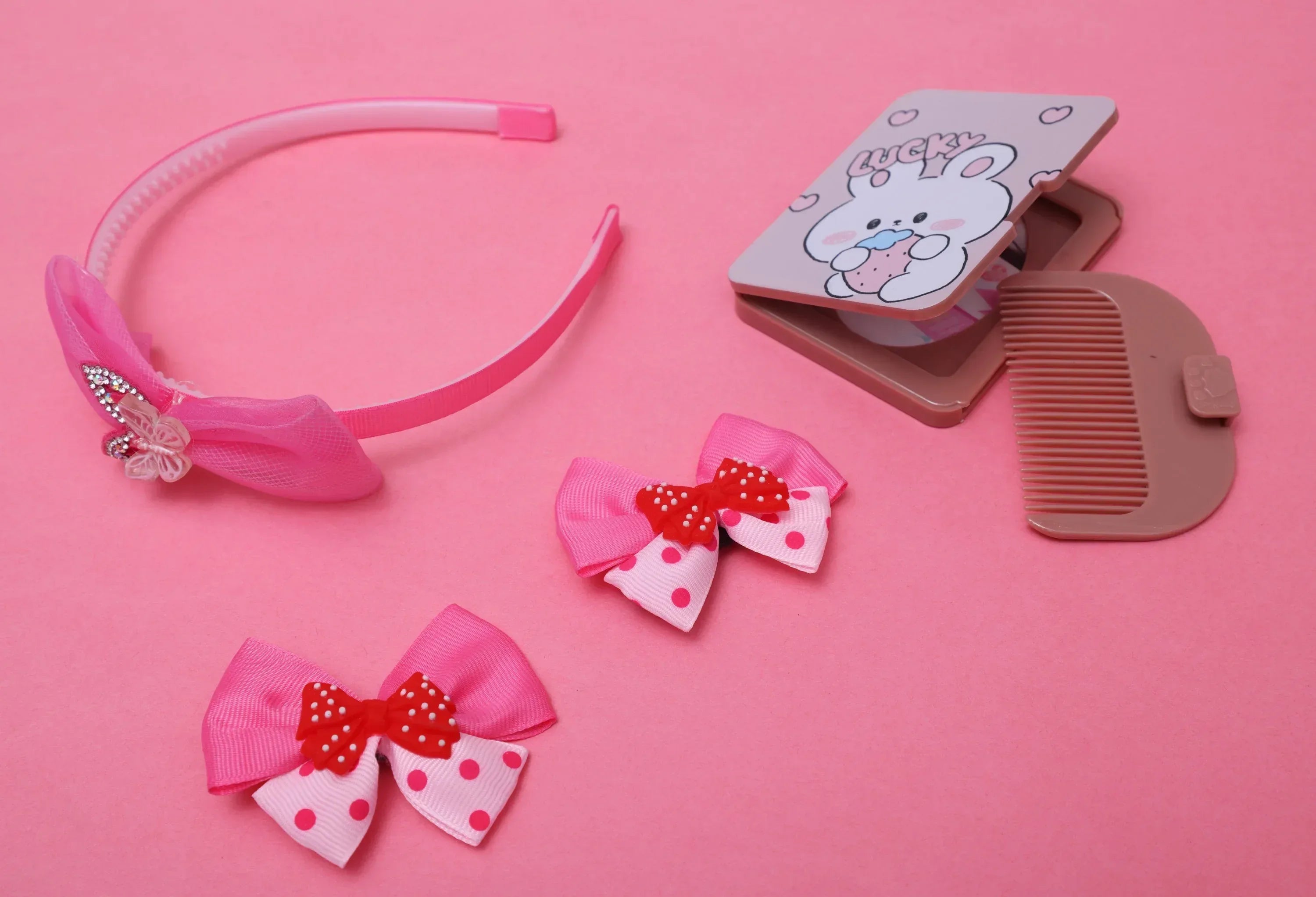 iLearnNGrow Bow Hair Accessories Set (Pastel Pink)