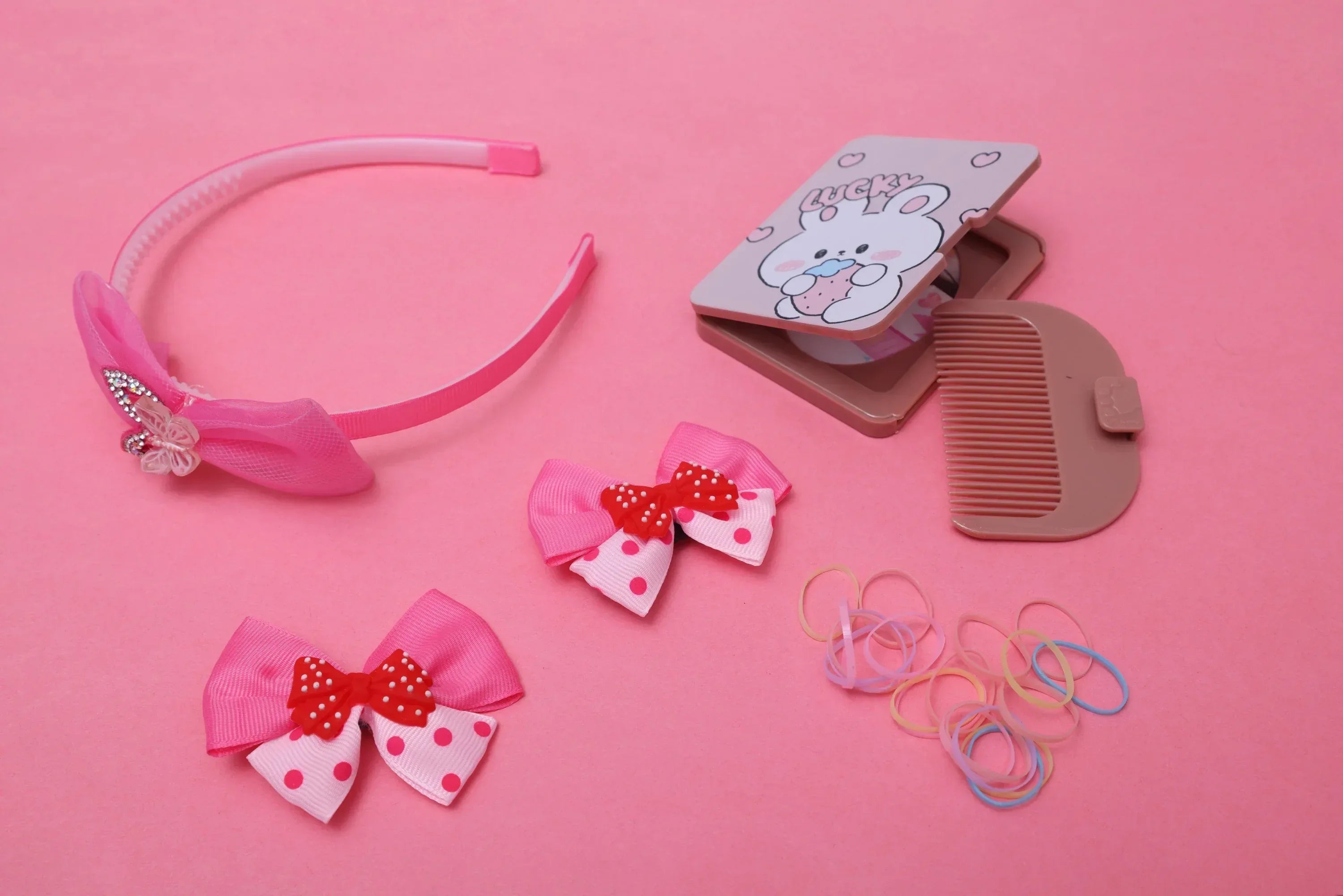 iLearnNGrow Bow Hair Accessories Set (Pastel Pink)